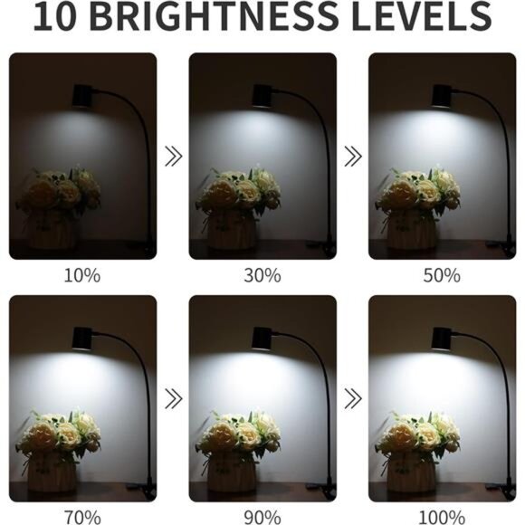Desk Lamp,USB Clip On Light,3 Color Modes,10Brightness Levels,360° Gooseneck LED - Picture 3 of 7
